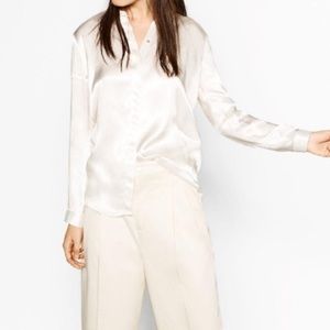 Zara Classic  Sateen Blouse Shirt White size S
